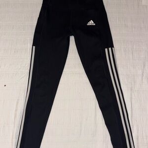 adidas Black Leggings with White Three-Stripe Side Panels